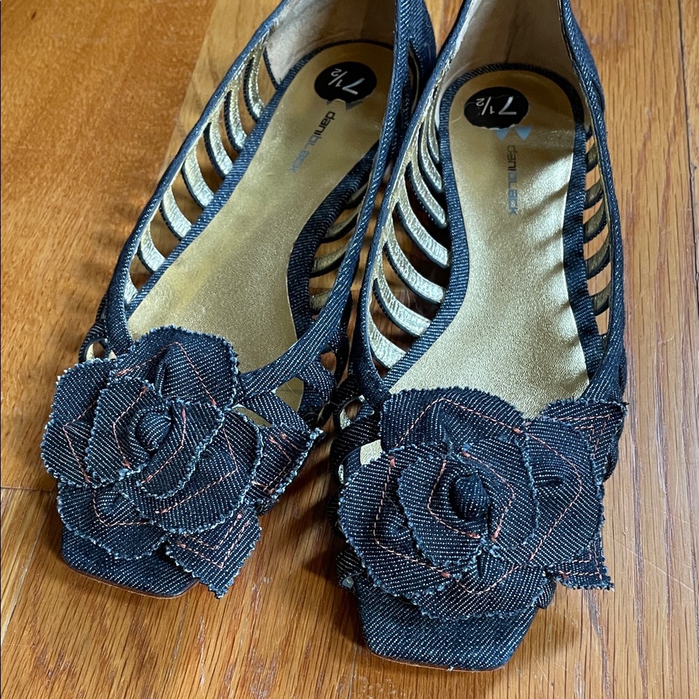 Denim Floral Cutout Flats